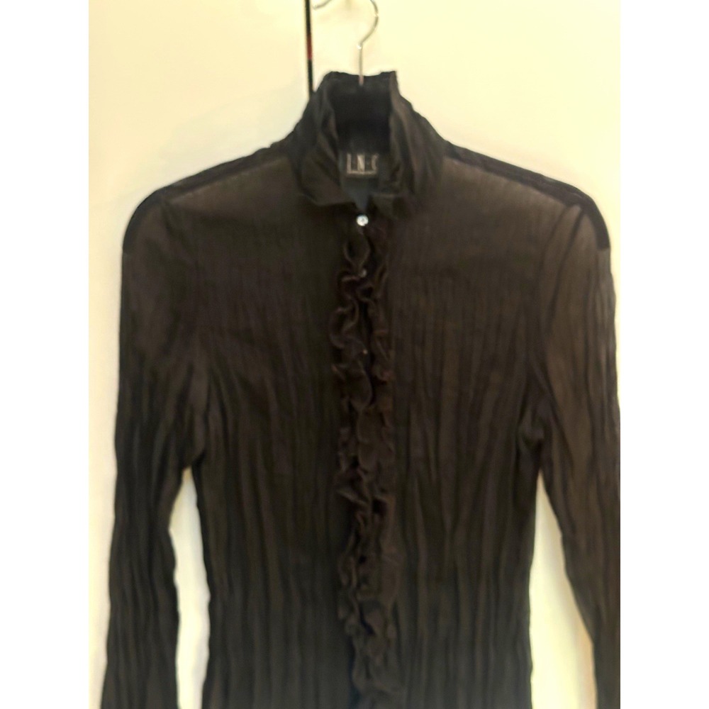 I.N.C Black Sheer crinkled button down top ruffles whimsigoth dark romantic